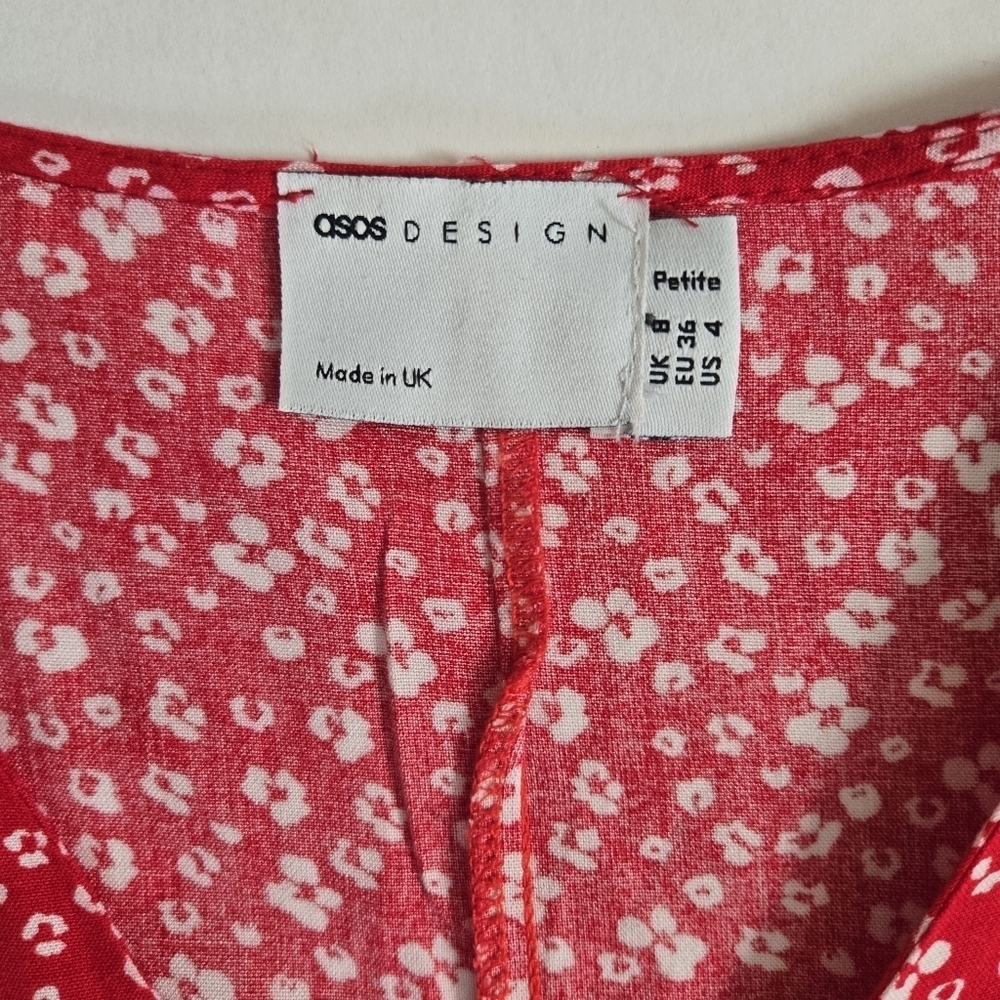 Asos Design red with white floral button down baby doll dress sz US 4 - Picture 4 of 10
